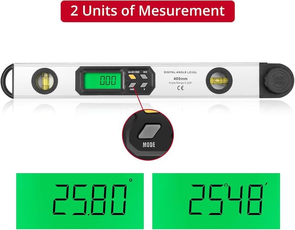400mm Digital Vinkelmåler svingbar vippe stor bakgrunnsbelyst LCD-skjerm