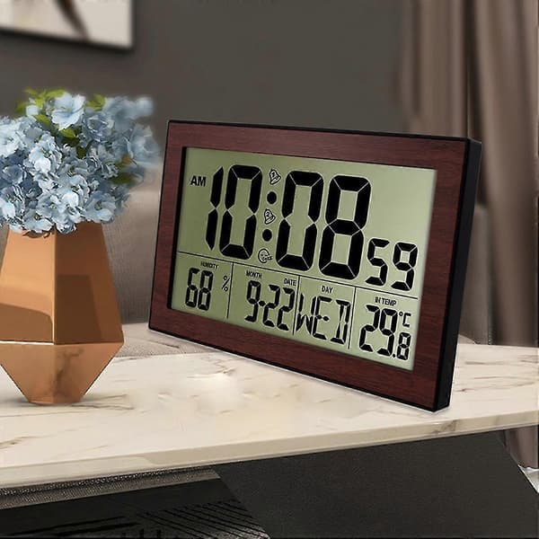 Digital väggklocka, nummer Tid Temperatur Kalender Alarm Bordsklocka Design Kontor Hem Ljus
