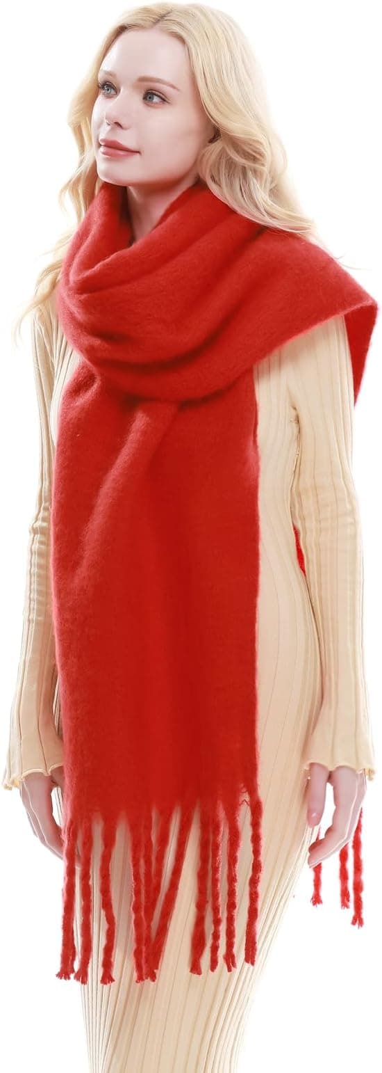 Kraftigt Halstørklæde til Kvinder Vinter Varmt Tykt Halstørklæde Oversized Tæppe Halstørklæde LT01 Red