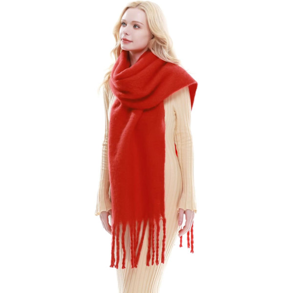Stort Skjerf for Kvinner Vinter Varmt Tykt Skjerf Oversized Teppe Skjerf LT01 Red
