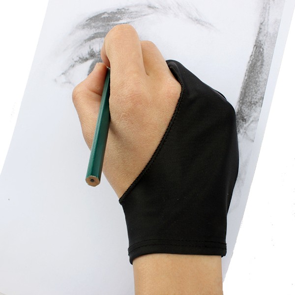 Artist-hansker for tegningstablett, papirtegning, kunst-hansker med to fingre for høyre og venstre hånd, reduserer friksjon, M
