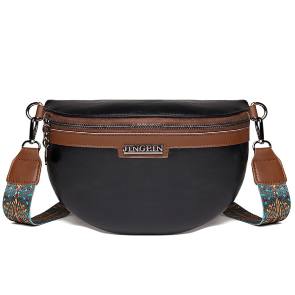 Hoftaske for kvinner med bred stropp, crossbody-veske for kvinner i vegan-skinn, retro belteveske med glidelås og avtakbar skulderstropp for kvinner