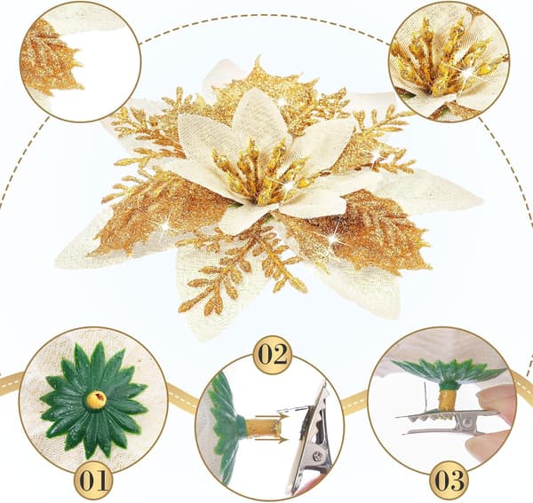 (14.5cm Gullfarge) 36 stk Kunstige Glitter Julestjerner C