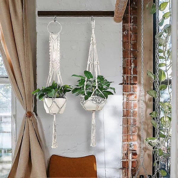 Makramee-amppelit, 4 sisäkäyttöön tarkoitettua amppelia, käsintehty amppelikori