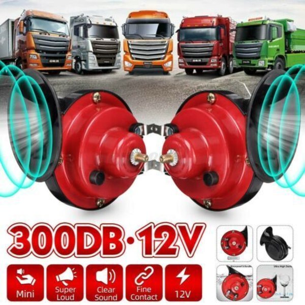 2x 300DB 12V Elektrisk Snegletrompet Lydhorn Høylydt Hornsett