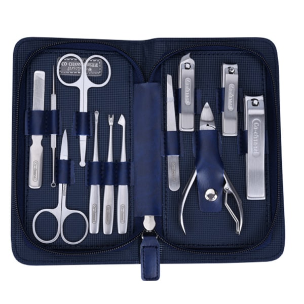 Manicure Kit rostfritt stål – Pedikyrverktyg med case – Professionellt set blue
