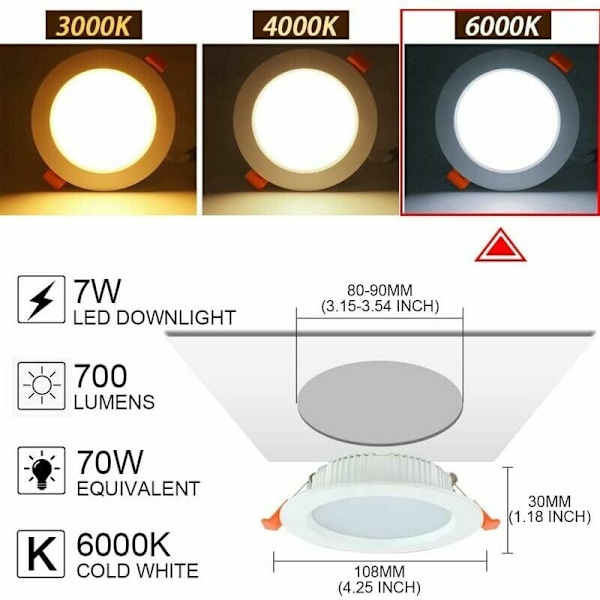 Ultratunn LED Infälld Taklampa för Badrum, Hög Ljusstyrka 7W Kallvit 700Lm, Elegant Modern Design för Kök Vardagsrum, 6000K Aviabon