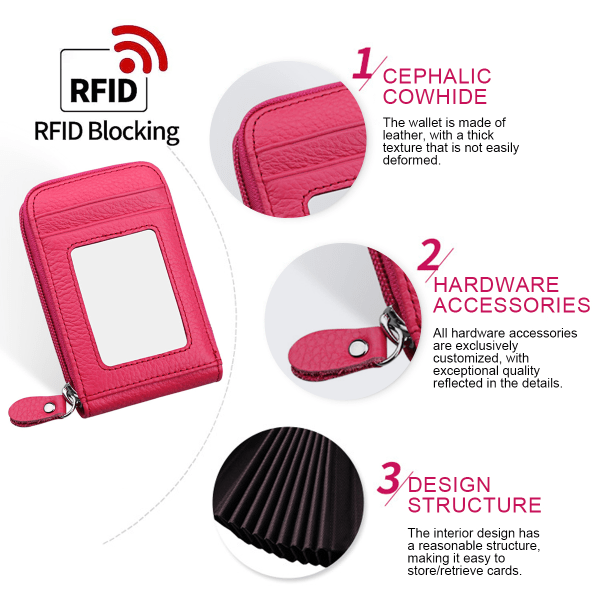 Pieni nahkainen lompakko naisille, naisten vetoketjullinen lompakko, RFID