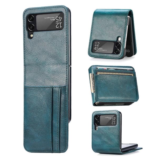 Betterlifefg-Sammenleggbart PU-skinn etui for Samsung Galaxy Z Flip 3 - Blå