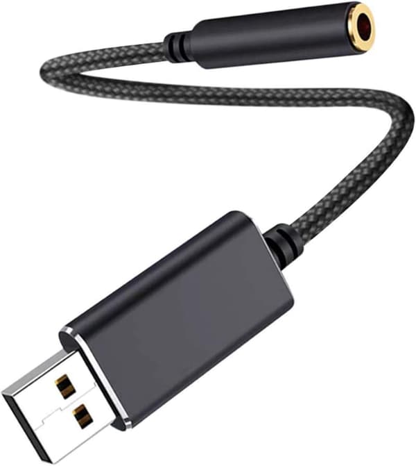 Lydadapter, robust metallkabinett USB til 3,5 mm jack, stereolydkort for PC, bærbar PC, stasjonære datamaskiner, Plug & Play multifunksjonell hodetelefonadapter