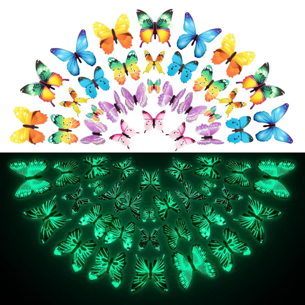 96 Stykker Butterfly Vægstickers, Gløder i Mørket Sommerfugle Dekoration