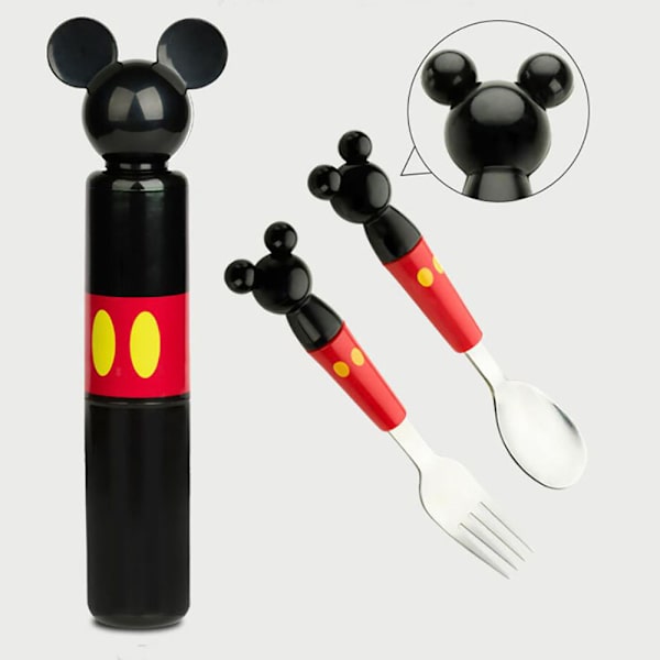 Barn Stereo Mickey Huvud Rostfritt Stål Gaffel Portabel Boxad Set Bordsservis