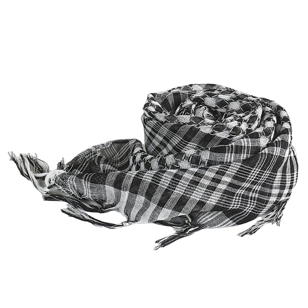 Svart og hvit unisex houndstooth stole keffiyeh frynsete skjerf ørken hær halsvarmer