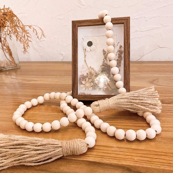 Farmhouse Beads 58in Träpärl Garland med Tofs Rustik Count