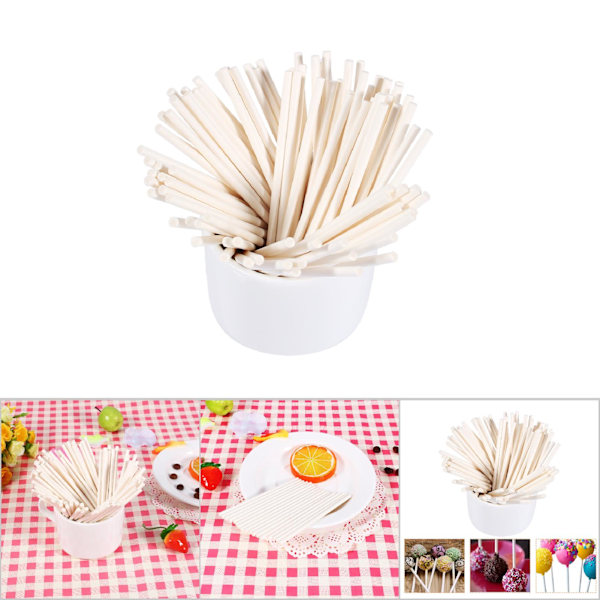 15cm Hvite 100 stk/sett Fargerike Lollipop Pinner Kake Pop Pinner for Godteri Sjokolade