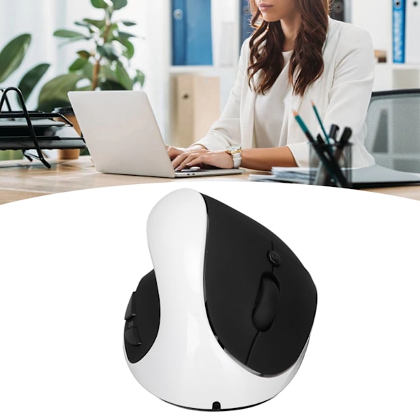 Left Hand Vertical Mouse 2.4G Wireless Vertical Ergonomic Mouse Rechargeable Mouse with USB Adapter Adjustable DPI for PC Black White