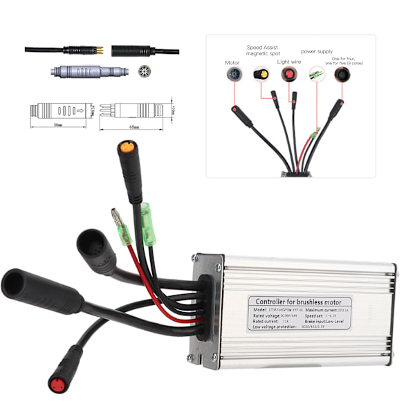 Sähköpyörä 36V/48V 22A Siniaaltoohjain 9kk Valolinjalla 500W Moottorille