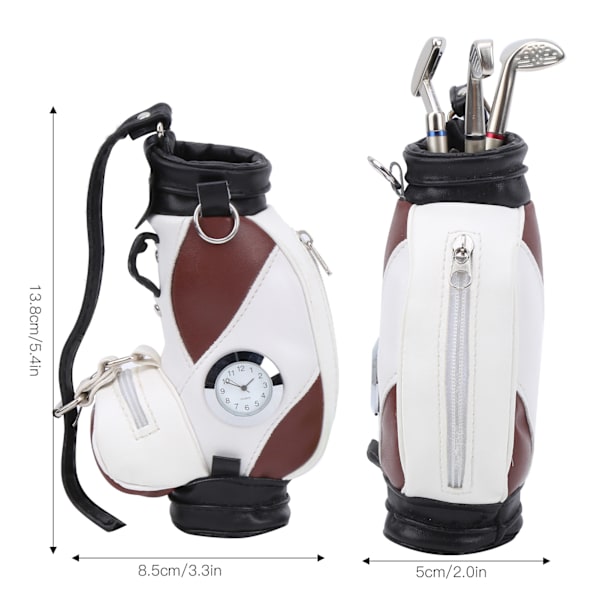 Skrivbordsset för golf med 3 kulspetspennor och miniväska i zinklegering, brun/vit