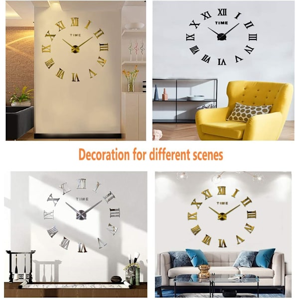 Coraltree DIY 3D Veggklokke Moderne Lydløs Stor Veggklokke XXL Stum