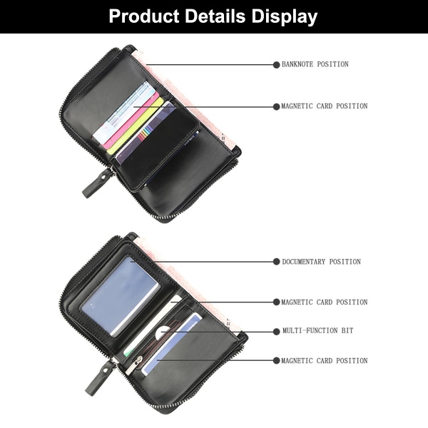 Lommebok for menn i PU-lær, todelt lommebok, kredittkortlomme, myntlomme