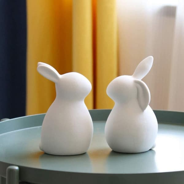 2 stk. kaninpynt påskekanin kreative dekorative figurer statue keramisk eggfigur