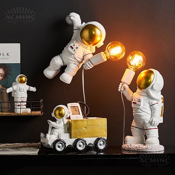 Nattlampa, Astronaut-tema Barnbordslampa Med Unik Dekorativ Design, Handgjort Hantverk, E27 Lamphållare, Kompatibel Med