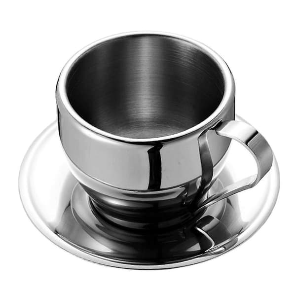 2x Rustfri Stål Kaffekopper Sæt / Kaffesæt / Tekopper Sæt / Tesæt, Kaffekopper Med Underkop