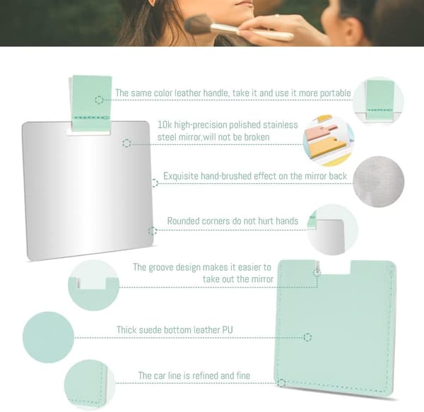 Brudsikkert Kompakt Spejl i Rustfrit Stål til Tasker, Ubrydeligt