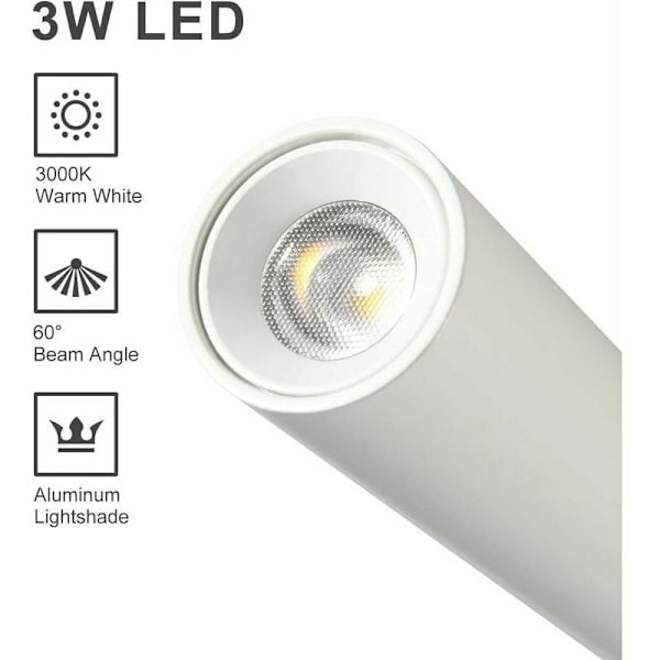 Bokläslampa, Aluminiummaterial 3W LED-lampa Smal Ljusvinkel 3000K Varmvitt För Flexibel Rörinstallation I Sovrum Sovsal Barnrum