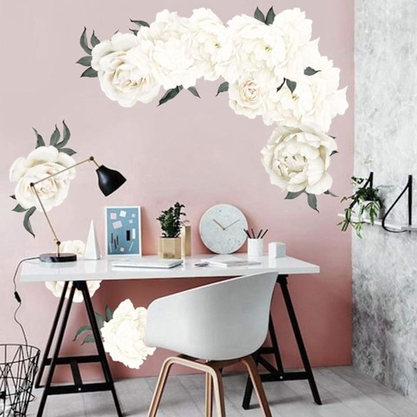 Hvite Peony Veggdekor Blomster Veggklistremerker for Soverom, Vann
