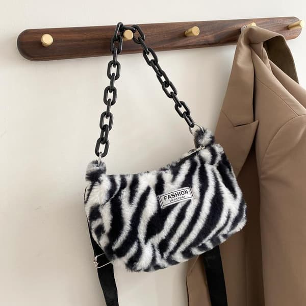 INS Mode Kvinder Zebra Mini Skuldertasker Vinter Plys Armhule