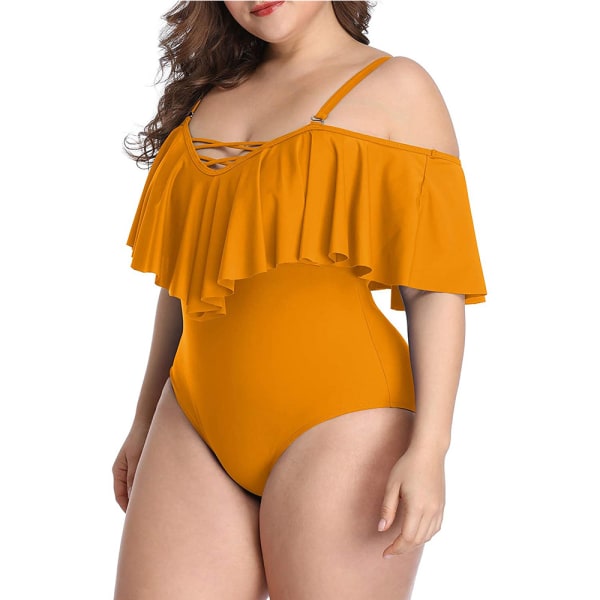 Plus Size Off Shoulder Badedragt til Kvinder med Mavekontrol