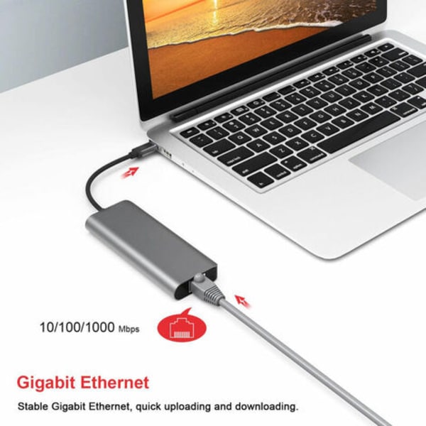 Hubb USB C MacBook Pro/Air, 7-i-1-adapter med 4K HDMI, 2 USB 3.0, SD/TF-kortläsare, USB C Multiport-hubb