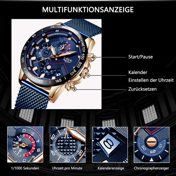Herrmode Business Analog Quartz Klassisk Casual Blå Läderklocka