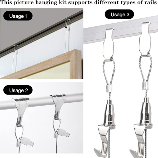 Quick Easy Hanging System, Bærende Justerbart Bildeoppheng Wire Kit, Bred Anvendelse Rustfrie Stålkroker for Bilderammer Kunstverk