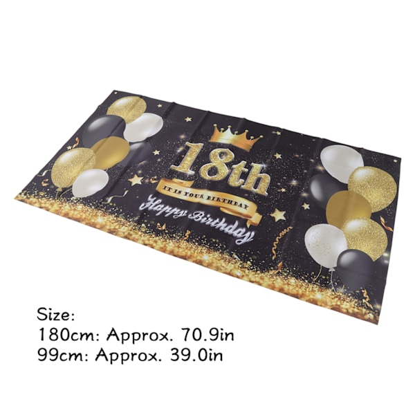 Glad 18 års fødselsdag Baggrundsort Guld 180x99cm Genanvendelig Glad Fødselsdag Dekorationer med 4 Øjer