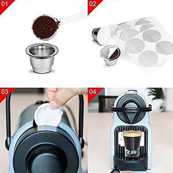 10 Kapsler 100 Forseglinger Rustfritt Stål For Gjenfyllbare Kaffekapsler Gjenbrukbare(b)