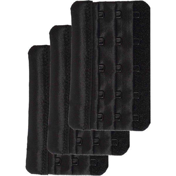 3st bh-förlängningsspänne, svart, 9,5 cm, tre rader och fem spännen