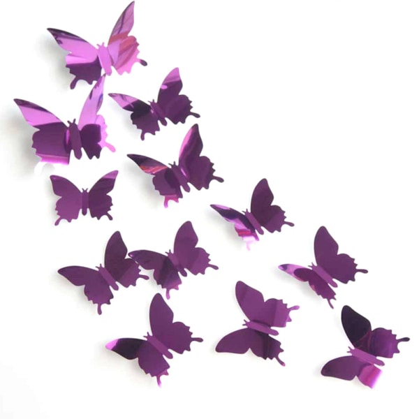 12PCS 3D Butterfly,Mirror Wall Decal Sticker for Living Room Home Art Decoration(Purple)