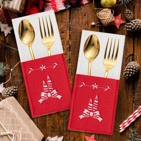 Bordsbestickfodral 4 st Rektangulär Bestickväska Bröllop Silverbestick Tyg Jul Ficka Tyg Bestickhållare