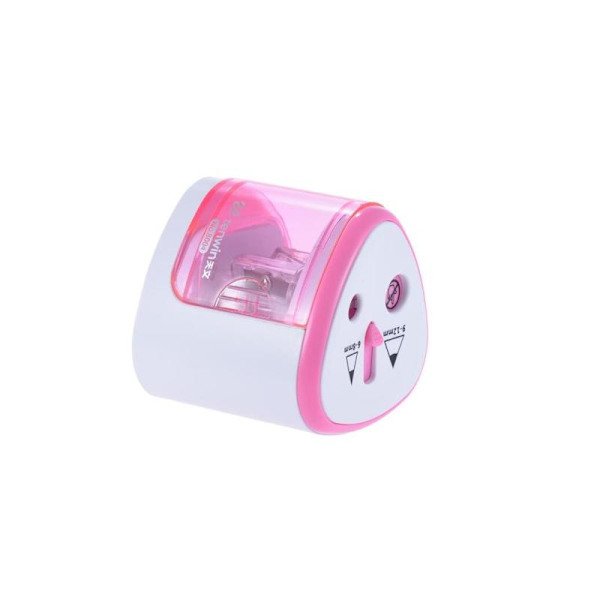 Elektrisk pennvässare med två hål, effektiv och säker, rosa
