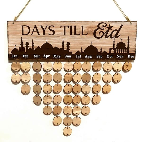 Trækalender med Eid Al-fitr Nedtælling Tavle Træhåndværk Gave A