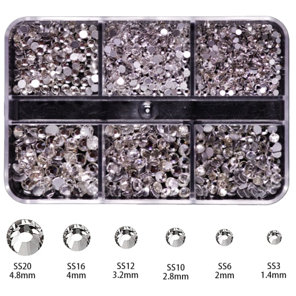 Blandade storlekar Flatback Rhinestones, Non Hotfix Round Crystal Gems