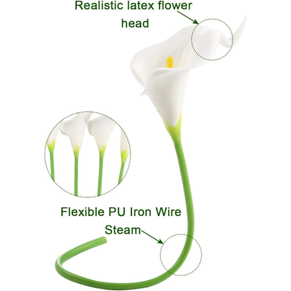 12 stjälkar konstgjorda calla liljor konstgjorda blommor bukett vit