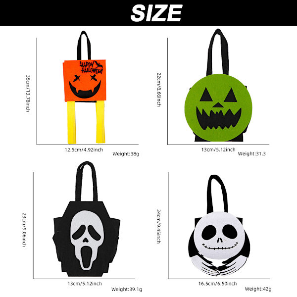 4 stk Halloween Godteripose DIY Materialpakke Barn Godteposer