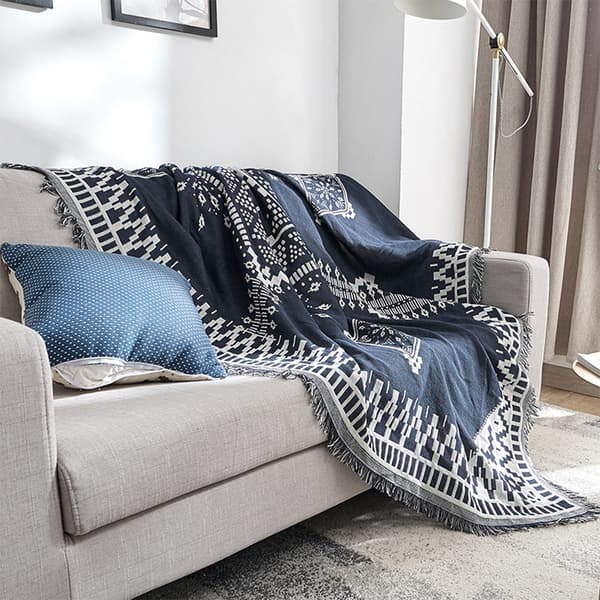 Alsidig møbelbeskytter, tekstureret design vendbart sofabetræk til de fleste sofaformer, sofabetræk med kvaster til hyggelig boligindretning (polyester