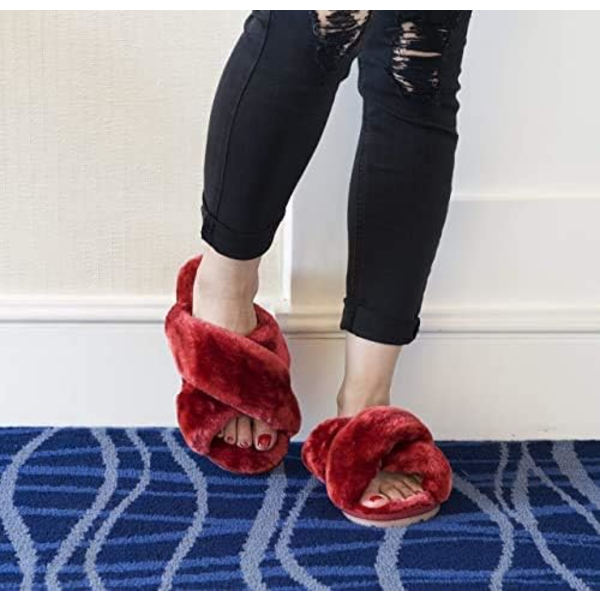 Dames Pels-Tøfler Flip Flop Åben Tå Cozy Hus Memory Foam S