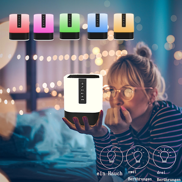 Trådlös högtalare med ljus, väckarklocka med snooze-funktion &amp; långvarigt uppladdningsbart batteri, 360-graders ljud, perfekt för sovrumsinredning