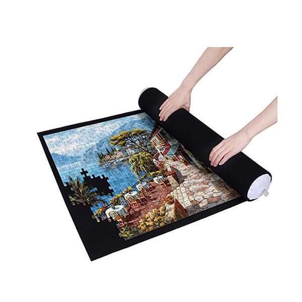 Sort puslespilsmåtte, 66 * 116 cm, bærbar puslespilsmåtte, puslespilsrulle