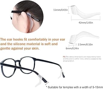 Bløde silikone ørekroge til briller, 10 par skridsikre brilleholdere
